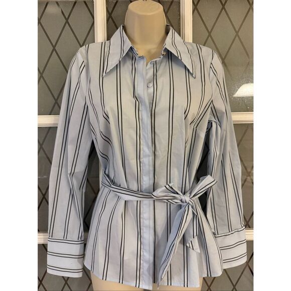 Worthington Womens Blue Striped Tie Waist Blouse Size Small - Picture 4 of 10